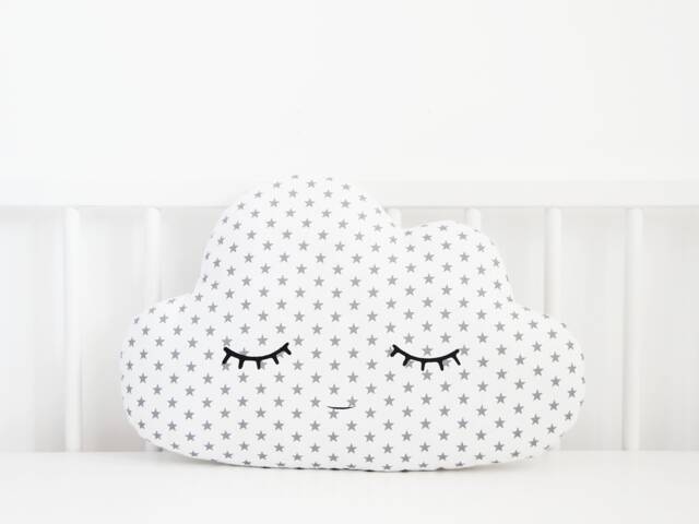 White With Gray Stars Cloud Pillow For Nursery Decor, Baby Cushion Shower Gift Newborn Boy Girl Gender Neutral Kids Room Children Bed - image 1