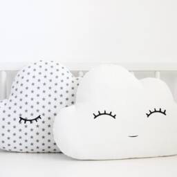 White With Gray Stars Cloud Pillow For Nursery Decor, Baby Cushion Shower Gift Newborn Boy Girl Gender Neutral Kids Room Children Bed - thumbnail 2