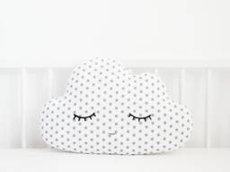 White With Gray Stars Cloud Pillow For Nursery Decor, Baby Cushion Shower Gift Newborn Boy Girl Gender Neutral Kids Room Children Bed - thumbnail 1