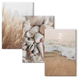 Canvas Set Of 3 - Beach Motifs With Shells & Sea Waves, Beige Wall Art Large, Landscapes Hanging Piece - thumbnail 2