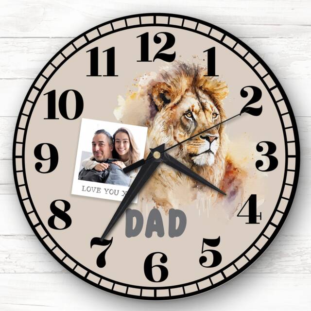 Dad Lion Photo Neutral Personalised Gift Clock - image 1