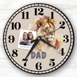 Dad Lion Photo Neutral Personalised Gift Clock - thumbnail 1