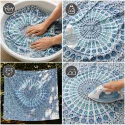 Blue Teal Mandala Tapestry, Floral Boho Wall Hanging, Coastal Bedroom Decor, Indian Meditation Fabric Art, Cotton 54x84 & 84x90 Inch - thumbnail 3