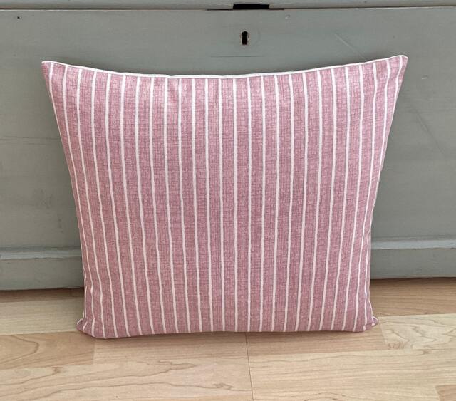 Handmade Coral Pink Stripe Pillow Cover Country Linen Cushion Sham - image 1