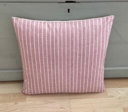 Handmade Coral Pink Stripe Pillow Cover Country Linen Cushion Sham - thumbnail 1