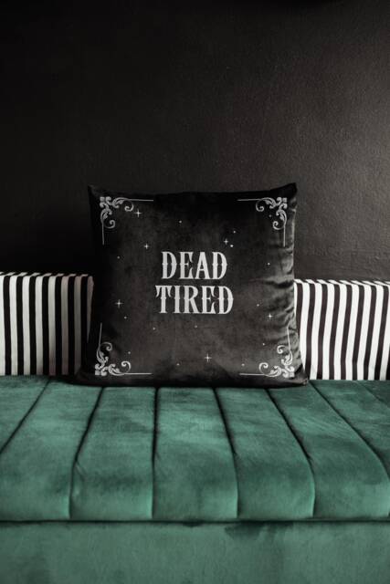 Dead Tired Gothic Cushion Cover & Insert - Alternative Home Decor Dark Humour Throw Pillow Spooky Halloween Homeware Witchy Gift Idea - image 1
