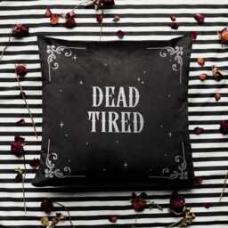 Dead Tired Gothic Cushion Cover & Insert - Alternative Home Decor Dark Humour Throw Pillow Spooky Halloween Homeware Witchy Gift Idea - thumbnail 4
