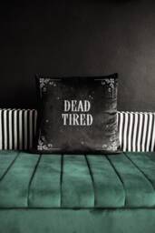 Dead Tired Gothic Cushion Cover & Insert - Alternative Home Decor Dark Humour Throw Pillow Spooky Halloween Homeware Witchy Gift Idea - thumbnail 1