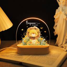 Cute Lion Baby Night Light, Baby Gift Birth With Name, Christening Gift, Birthday Gift, Newborn Baptism Gift, Night Light Baby, Nursery Decor - thumbnail 1