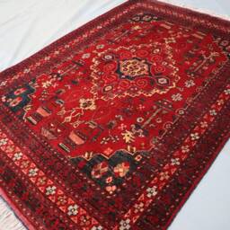 Vintage Afghan Area Rug 3'6x5'3 Ft, Turkmen Handmade Authentic Wool Rug, Tribal Bukhara Oriental Antique Red Living Room Carpet 4x6 - thumbnail 2