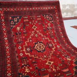 Vintage Afghan Area Rug 3'6x5'3 Ft, Turkmen Handmade Authentic Wool Rug, Tribal Bukhara Oriental Antique Red Living Room Carpet 4x6 - thumbnail 4