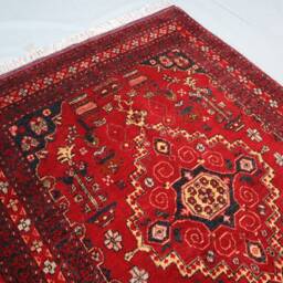 Vintage Afghan Area Rug 3'6x5'3 Ft, Turkmen Handmade Authentic Wool Rug, Tribal Bukhara Oriental Antique Red Living Room Carpet 4x6 - thumbnail 3