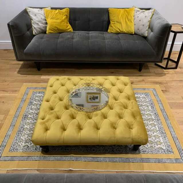 Yellow Cotton Area Rug - Hand Block Print Indian Carpet - image 1