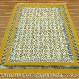 Yellow Cotton Area Rug - Hand Block Print Indian Carpet - thumbnail 2