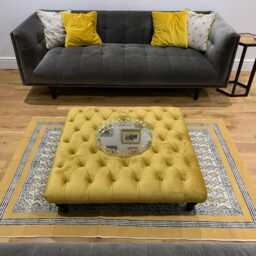 Yellow Cotton Area Rug - Hand Block Print Indian Carpet - thumbnail 1