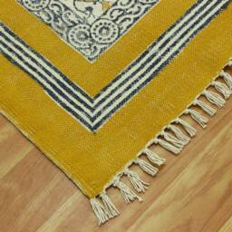 Yellow Cotton Area Rug - Hand Block Print Indian Carpet - thumbnail 4