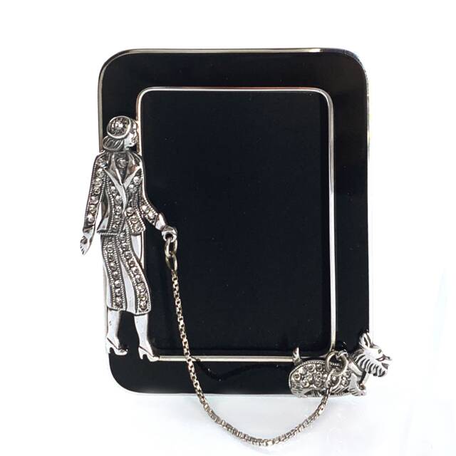 Lady & Dog Miniature Photo Frame Art Deco Style 925 Sterling Silver English Hallmarks Set With Clear Crystals By Jewelaridesigns - image 1