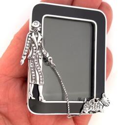 Lady & Dog Miniature Photo Frame Art Deco Style 925 Sterling Silver English Hallmarks Set With Clear Crystals By Jewelaridesigns - thumbnail 3