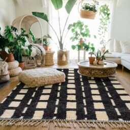 Moroccan Black & Cream Berber Rug, Handwoven Wool Shag Grid & Square Motifs, Authentic Beni Ourain Style Carpet, Large 9x12 Area Rug - thumbnail 3