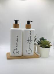 Personalised White Square Soap Dispenser Bottle With Black Bamboo Pump 250Ml & 500Ml