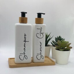 Personalised White Square Soap Dispenser Bottle With Black Bamboo Pump 250Ml & 500Ml - thumbnail 2