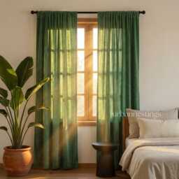 Sage Green Cotton Velvet Curtain Semi Blackout, Custom Size