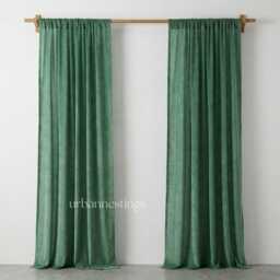 Sage Green Cotton Velvet Curtain Semi Blackout, Custom Size - thumbnail 2