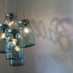 Mason Jar Chandelier, 5 Antique Aqua Blue Ball Jars Upcycled Into A Hanging Pendant Lighting Fixture, Bootsngus Lamps, Bulbs Included - thumbnail 2