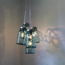 Mason Jar Chandelier, 5 Antique Aqua Blue Ball Jars Upcycled Into A Hanging Pendant Lighting Fixture, Bootsngus Lamps, Bulbs Included - thumbnail 3