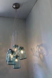 Mason Jar Chandelier, 5 Antique Aqua Blue Ball Jars Upcycled Into A Hanging Pendant Lighting Fixture, Bootsngus Lamps, Bulbs Included