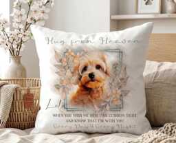 Personalised Dog Photo Memorial Cushion Optional Book Memory Gift , Hug From Heaven Quote Pillow - thumbnail 1