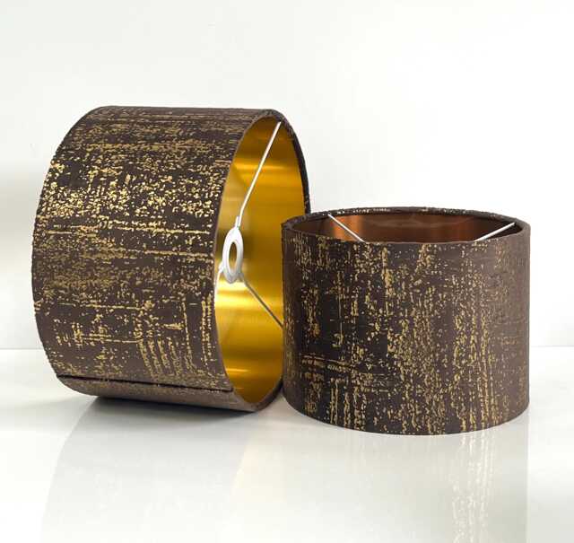 Handmade By Order Dark Brown Mocha With Gold Foiled Velvet Drum Lamp Shade Pendant Light All Shapes & Sizes Availa - image 1