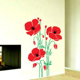 Red & Yellow California Poppies Living Room Interior Wall Home Decor Flower Vinyl Decal Sticker - thumbnail 1