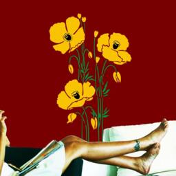 Red & Yellow California Poppies Living Room Interior Wall Home Decor Flower Vinyl Decal Sticker - thumbnail 3