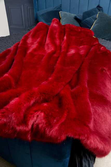 Handmade Wine Faux Fur Throw Leopard Velboa Lining, Cozy Blanket - 150cm - image 1
