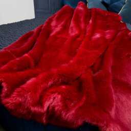 Handmade Wine Faux Fur Throw Leopard Velboa Lining, Cozy Blanket - 150cm - thumbnail 2