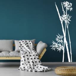 Bamboo Wall Vinyl Sticker - Large Art Decor Stalk Set Door Home Design Decal Black Leaf Diy Adhesive Tropic Mural