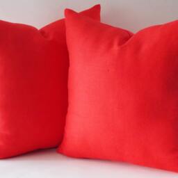 Set Of 2 Red Linen Throw Pillows Modern Cushion Covers - 18x18 Inch - thumbnail 2