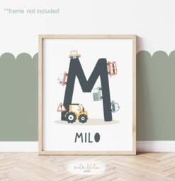 Personalised Cars Name Print, Transport Initial Vehicles Educational Poster, Boy Nursery Decor, Scandi Playroom Prints - thumbnail 1