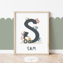 Personalised Cars Name Print, Transport Initial Vehicles Educational Poster, Boy Nursery Decor, Scandi Playroom Prints - thumbnail 3