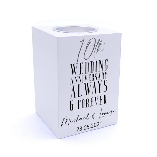 Personalised 10Th Wedding Anniversary Tea Light Holder Gift