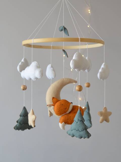 Fox Baby Mobile, Neutral Woodland Nursery Decor - image 1