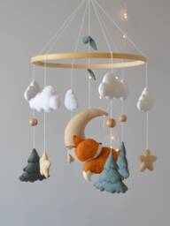 Fox Baby Mobile, Neutral Woodland Nursery Decor - thumbnail 1