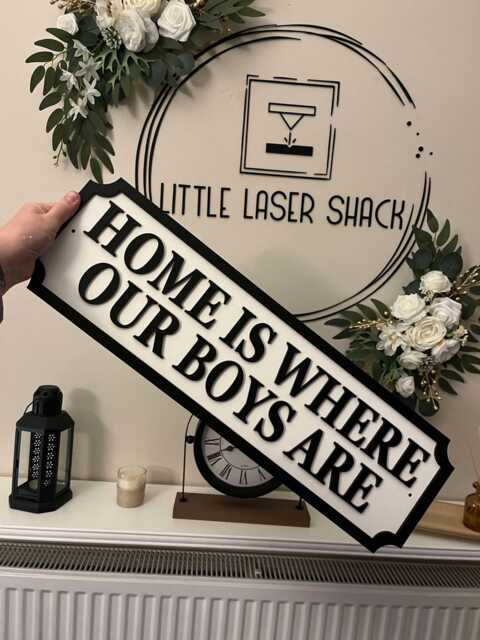 Home Is Where My Boys Are - Street Sign 3D Look Personalised Wall Mount Mdf Decor Gift Upto 12 Names Laser Cut Home - image 1