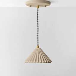 Small Picco - Ceramic Pendant Ceiling Light Handmade Minimalist Pleated Hanging Fixture in Natural Dune - thumbnail 2