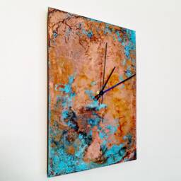 Artistic Wall Clock. Copper Clock Rectangular Shape. Patina Art. Home Decor. Metal Modern Clocks - thumbnail 2