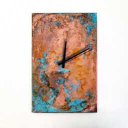 Artistic Wall Clock. Copper Clock Rectangular Shape. Patina Art. Home Decor. Metal Modern Clocks - thumbnail 4