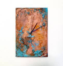 Artistic Wall Clock. Copper Clock Rectangular Shape. Patina Art. Home Decor. Metal Modern Clocks - thumbnail 1