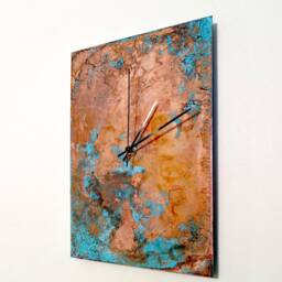 Artistic Wall Clock. Copper Clock Rectangular Shape. Patina Art. Home Decor. Metal Modern Clocks - thumbnail 3
