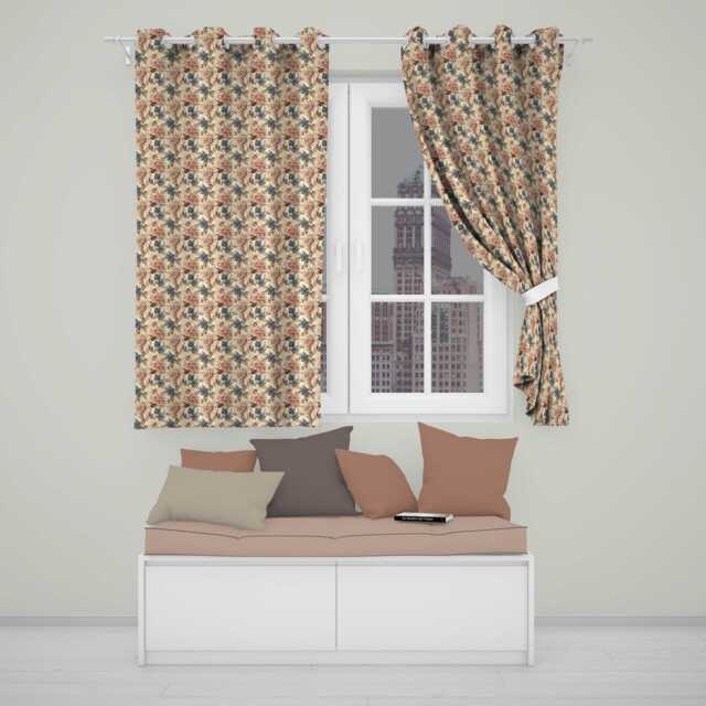 Classic Floral Peony Lilac Beige Seamless Pattern Readymade Eyelet Ring Top Thermal 100% Blackout Curtains - image 1